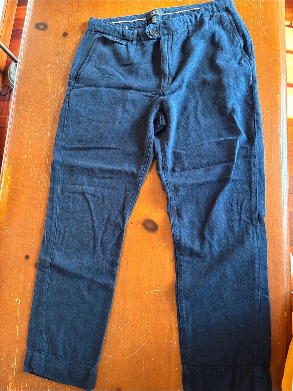 Banana Republic Navy Linen Blend Straight Leg Pants Flat Front